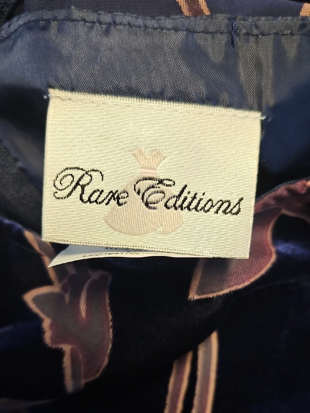Rare Editions Navy Velvet Dress with Pink Floral Accents Size 8